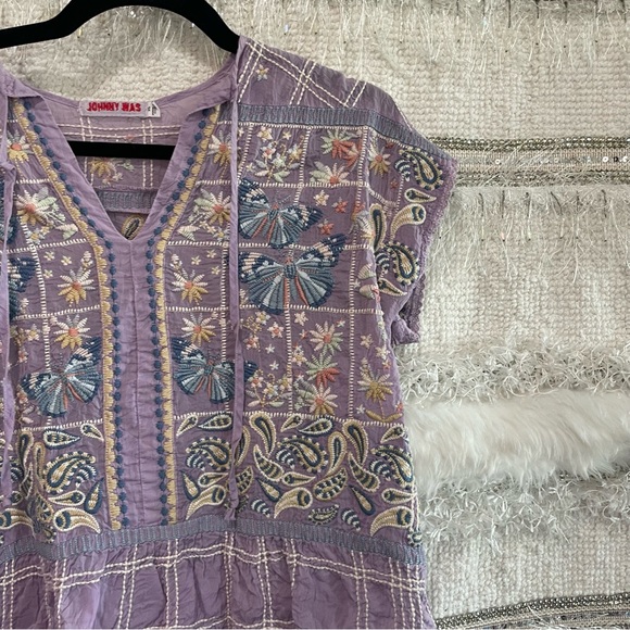 Johnny Was Paise Blouse Lavender Purple with Embroidering - Picture 3 of 12